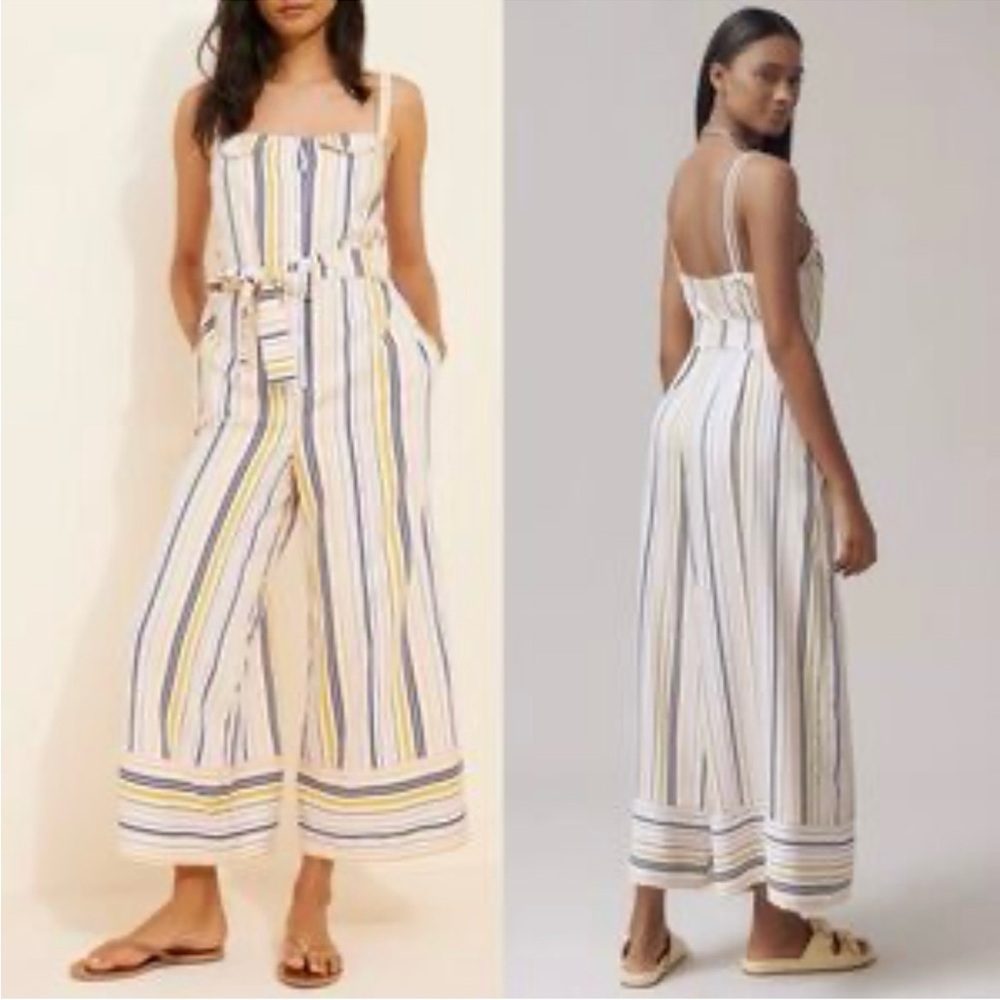 Anthropologie Striped Sleeveless Wide-Leg Jumpsuit